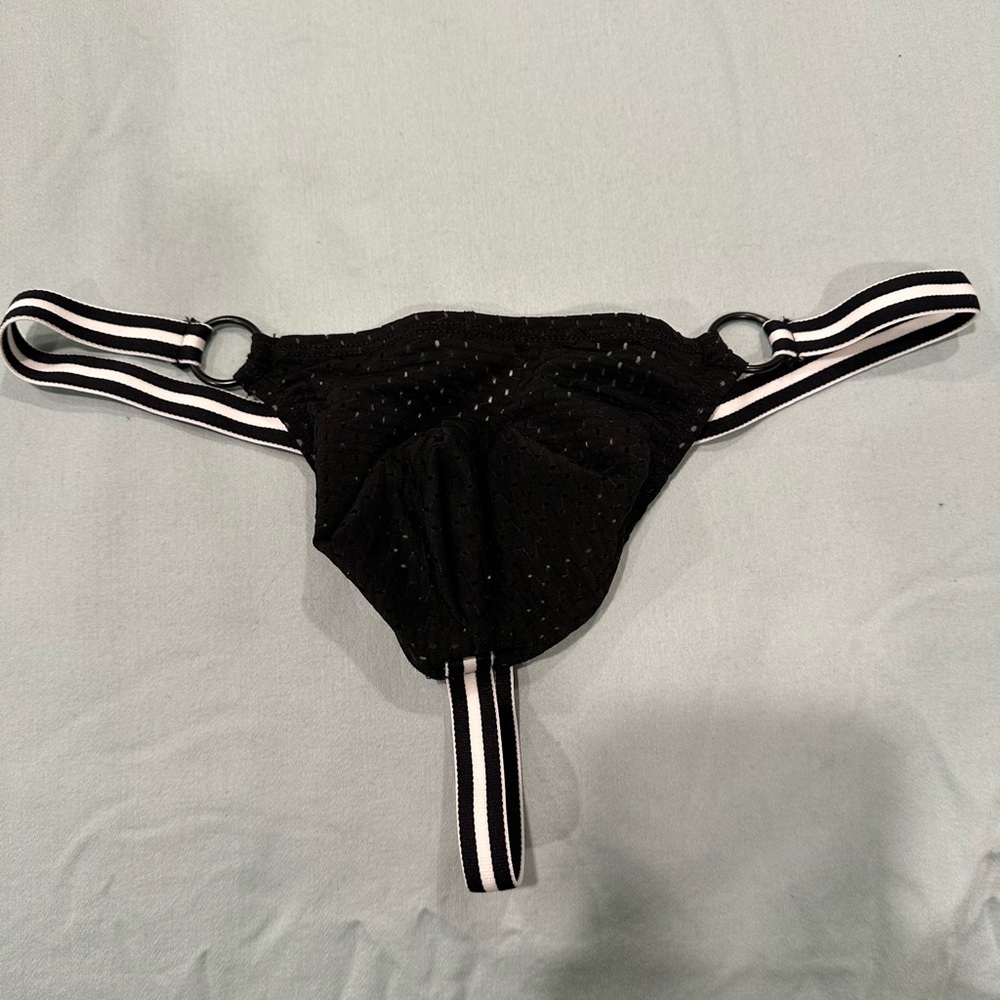 Andrew Christian mesh thong in black and white
